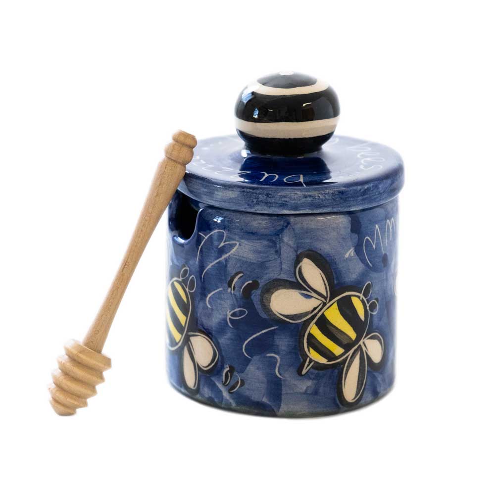 Honey pot with wooden drizzler