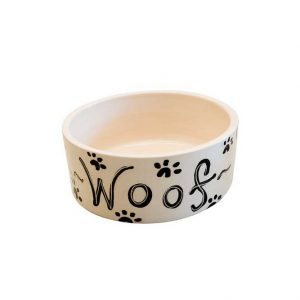 Dog and Cat Bowls - Black Paw Print on Cream